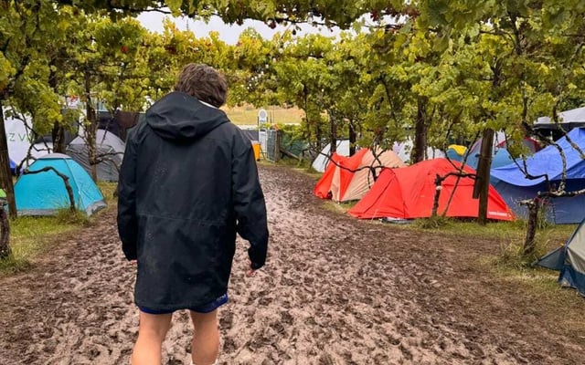 Festival goers at Rhythm and Vines are off to a soggy start after the region was wiped with heavy rain. Photo: Lucy Parkinson