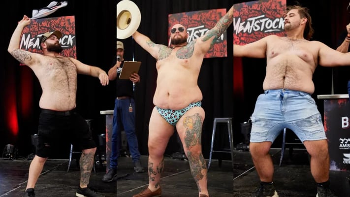 Contestants in previous Meatstock dad bod contests. Photo: Supplied