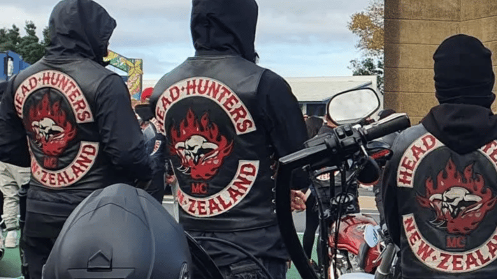 Patched Head Hunters gang members in Grey Lynn. Photo: RNZ/John Edens