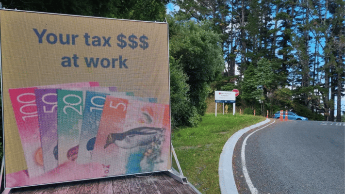 Waka Kotahi says it has been in communication with the person who installed a digital billboard poking fun at its work at an intersection in New Plymouth.