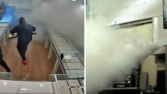 CCTV footage of the robbery went viral online over this week, with many on social media questioning the utility of fog cannons