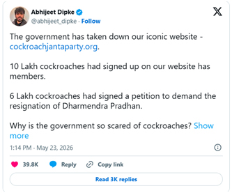 Cockroach Janta Party and the politics of digital dissent