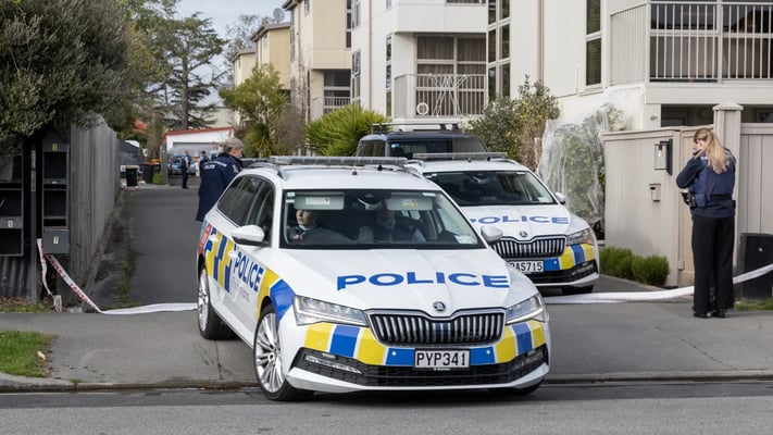 Police at the scene of the murder on Purchas St in Christchurch
