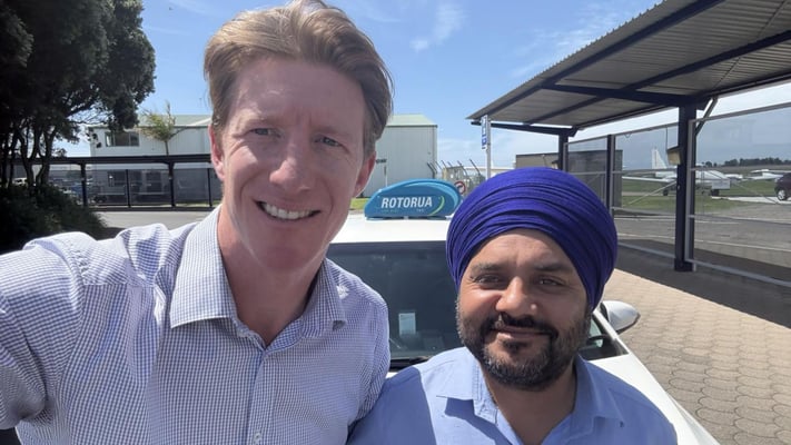 A routine trip back to Tauranga took an unexpected turn for MP Sam Uffindell when he ended up behind the wheel of a taxi after the driver felt unwell