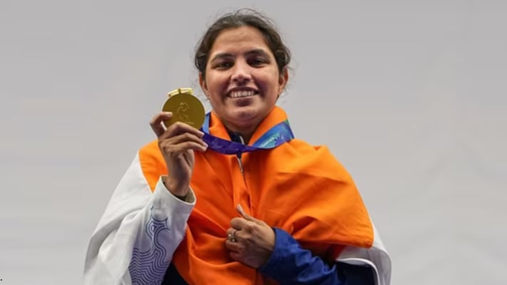 Neeru Dhanda clinched gold in the women’s individual trap shooting event with a stunning performance, creating a historic moment for Indian shooting.