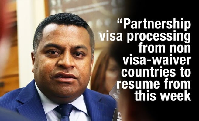 “Partnership-visa processing from non visa-waiver countries to resume from this week,” says Immigration Minister