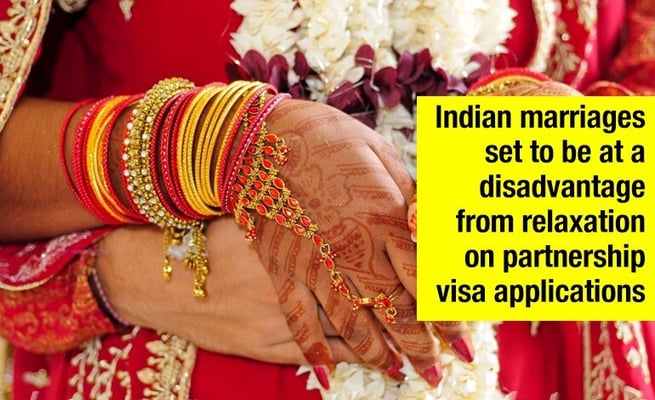 Are Indian marriages set to be disadvantaged again from relaxation on partnership visa applications?