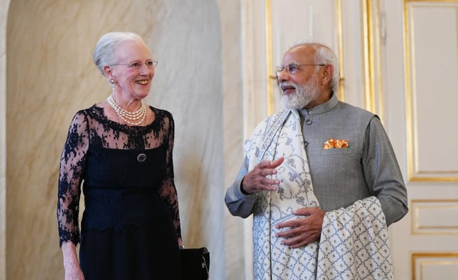 PM Modi meets Queen of Denmark Margrethe II at her palace in in Copenhagen