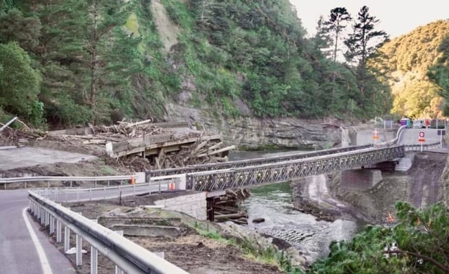 Demolition of Gabrielle-damaged bridge begins in Waikare Gorge SH2
