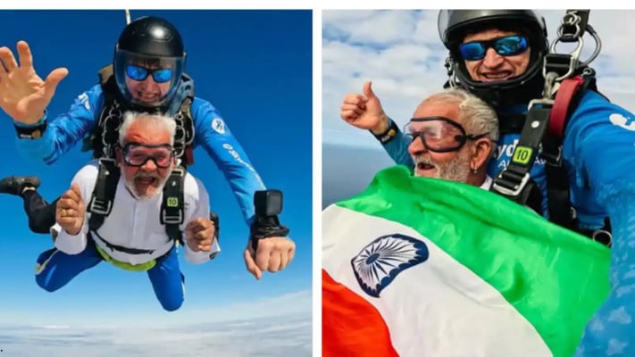 A grandfather from Haryana has captured hearts across the internet after fearlessly skydiving from 18,000 feet in Australia.
